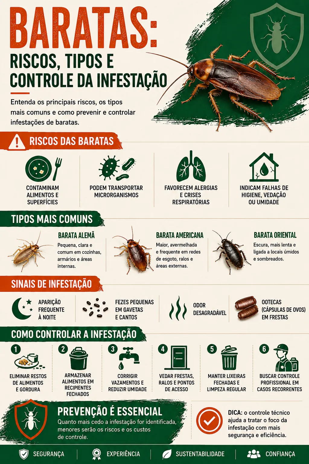 Infográfico detalhado com dicas de como evitar baratas em casa